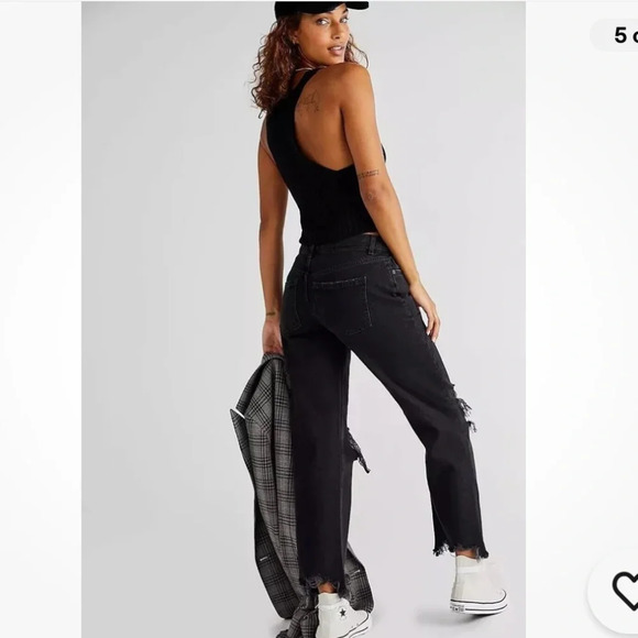 Free People Maggie Distressed Jeans black Sz 25 - Picture 3 of 13